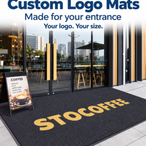 Carpet Tiles UK custom logo entrance mat design example, with English branding