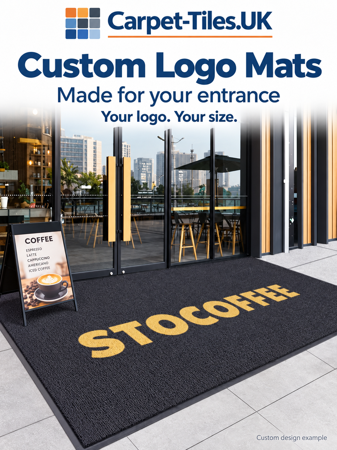Custom logo entrance mat design example with Carpet Tiles UK branding